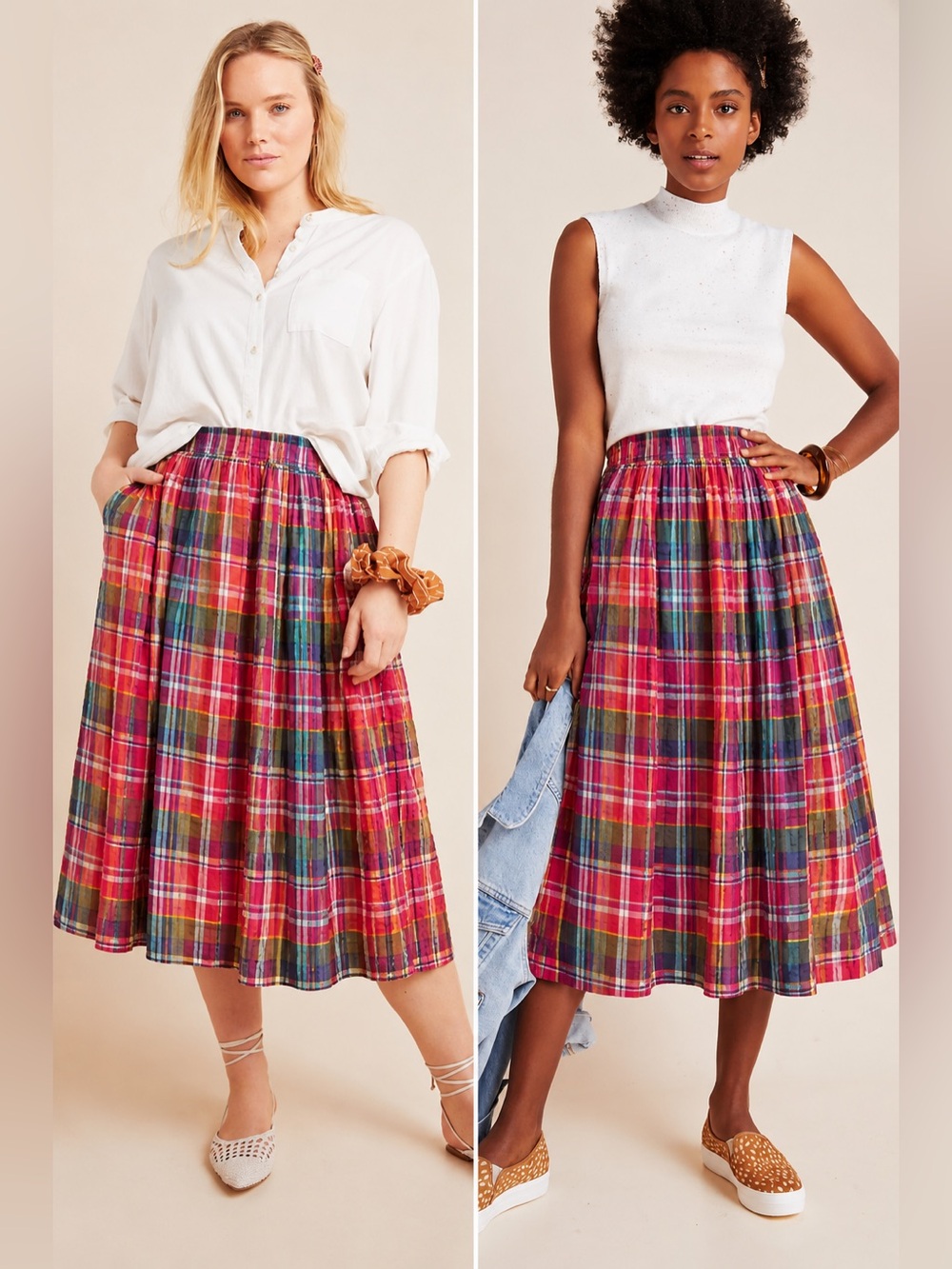 Avon Fashions Vintage Plaid Cotton Midi Skirt Cottagecore Boho A-Line Size 10